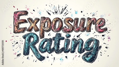 An energetic image presenting 'Exposure Rating' in a dynamic and explosive style, featuring vibrant colors and splashes that convey excitement and movement. photo