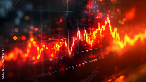 Digital Display Showing a Red Stock Market Graph with Candlestick Patterns