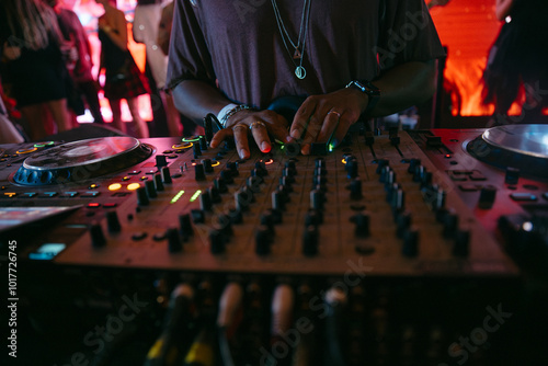 Close up view of a dj's hands