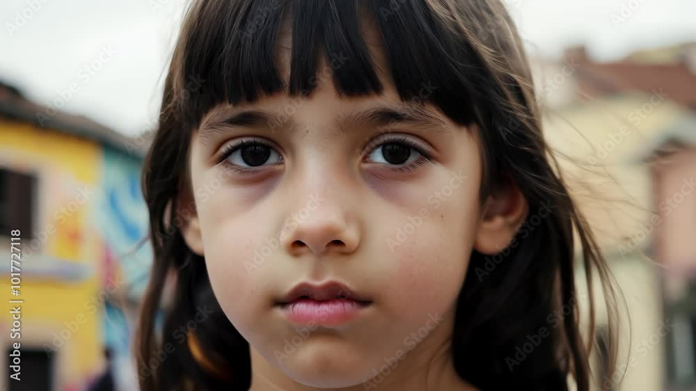 Portrait of a thoughtful child with brown eyes and dark hair outdoors Portrait of a thoughtful child with brown eyes and dark hair outdoors