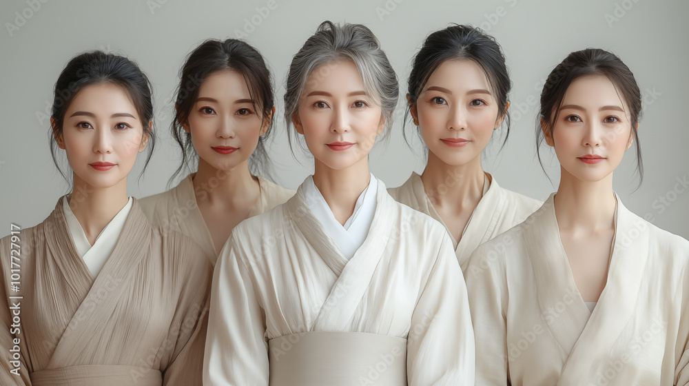 Fototapeta premium Group of asian women in traditional japanese dressing gowns