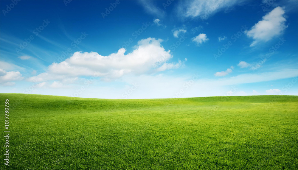 Green grass field and blue sky summer landscape background Green grass field and blue sky summer landscape background