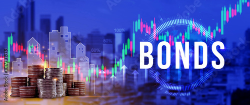 BONDS concept. Stock Market Finance concept, Investing in business, bond security indicates investor has provided loan issuer, Equivalent loan, Unsecured and secured bonds. photo