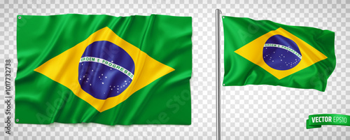 Vector realistic illustration of Brazil flags on a transparent background.
