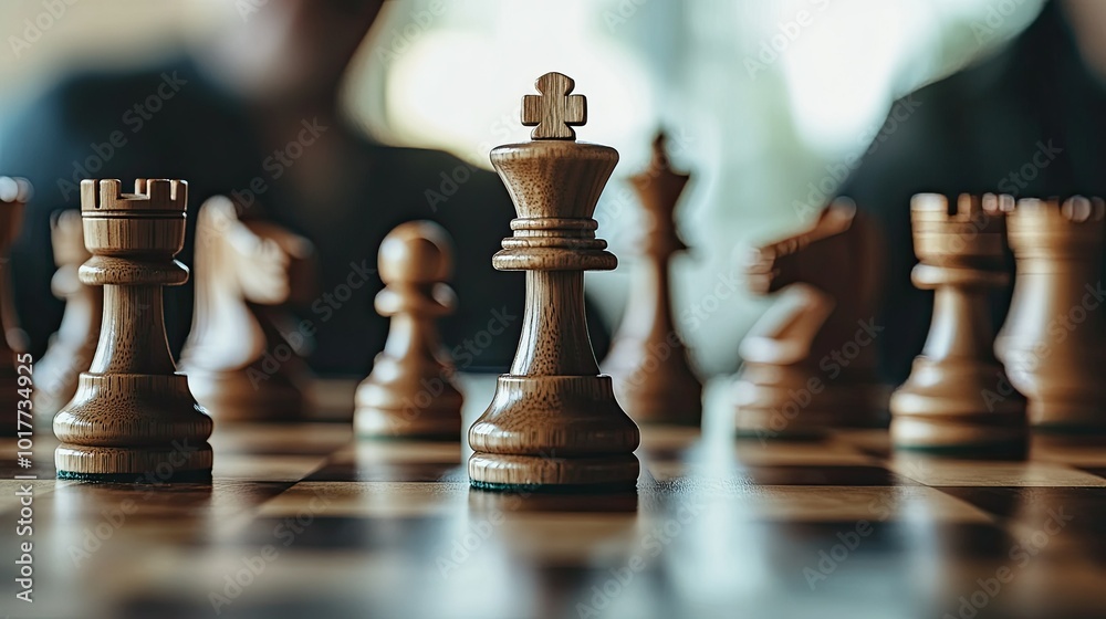 A detailed shot of chess pieces mid-game on a wooden board, illustrating the balance between offense and defense in a strategic match. A detailed shot of chess pieces mid-game on a wooden board, illustrating the balance between offense and defense in a strategic match.