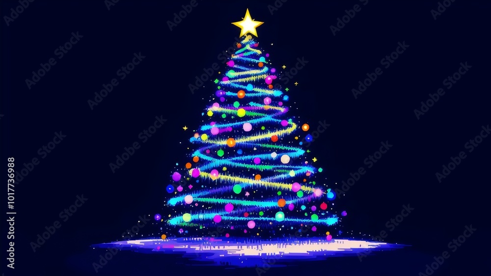 Whimsical Glowing Christmas Tree with Colorful Spheres of Light Whimsical Glowing Christmas Tree with Colorful Spheres of Light