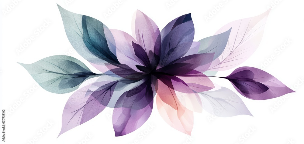 Beautiful translucent leaves in shades of purple and green, creating a delicate floral arrangement, white isolated background. Beautiful translucent leaves in shades of purple and green, creating a delicate floral arrangement, white isolated background.