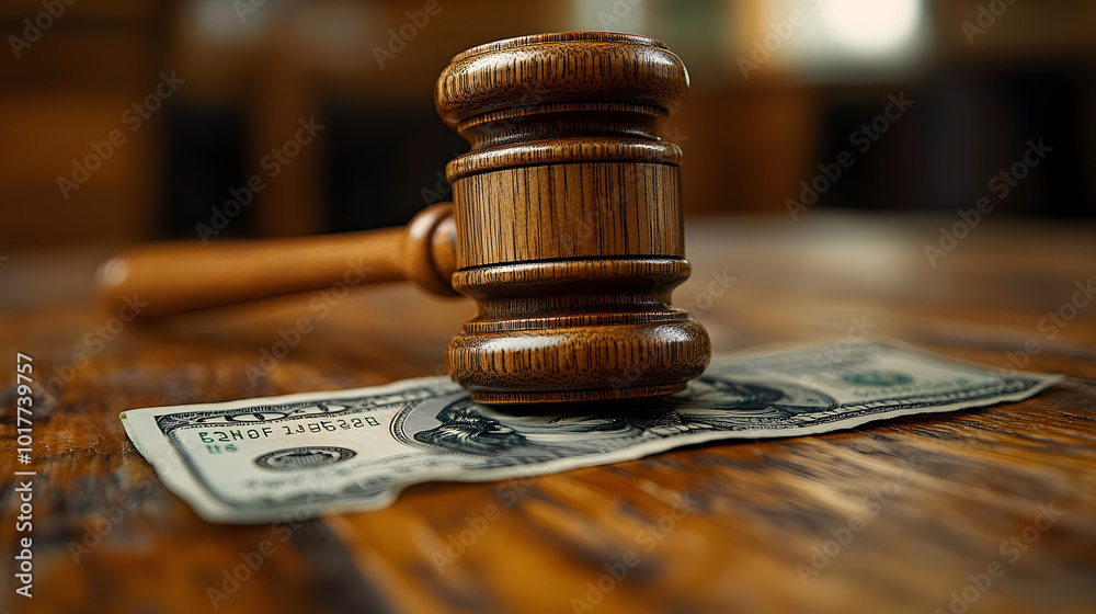 Gavel and money on a wooden table with a blurred background, symbolizing justice and financial matters.
Gavel and money on a wooden table with a blurred background, symbolizing justice and financial matters.