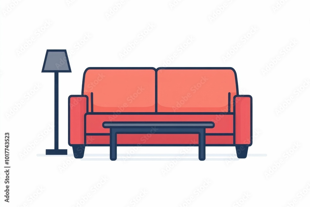 Minimalist icon depicting a simple clean lined sofa coffee table and lamp in a flat contemporary design style perfect for home decor interior design and lifestyle applications Minimalist icon depicting a simple clean lined sofa coffee table and lamp in a flat contemporary design style perfect for home decor interior design and lifestyle applications