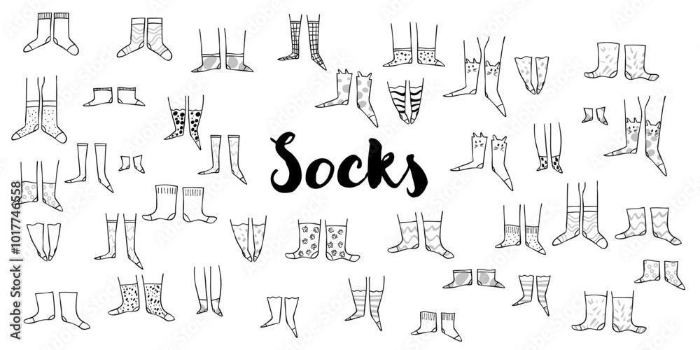 Fun and cute flat vector illustration of legs wearing playful, socks with a simple line design. Perfect for creative projects related to fashion, lifestyle, or quirky accessories Fun and cute flat vector illustration of legs wearing playful, socks with a simple line design. Perfect for creative projects related to fashion, lifestyle, or quirky accessories