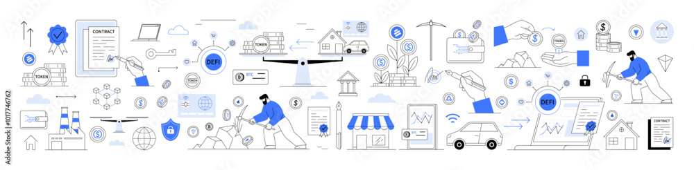 Smart contracts, decentralized finance, cryptocurrency. Business activities graphs, charts, buildings and laptops. Economic, financial, corporate growth, market analysis and technology presentations Smart contracts, decentralized finance, cryptocurrency. Business activities graphs, charts, buildings and laptops. Economic, financial, corporate growth, market analysis and technology presentations