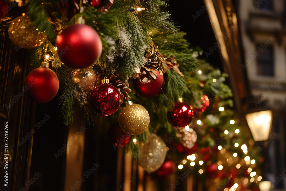 Festive Christmas Decoration with Ornaments, Garland, Lights, and Holiday Magic for a Joyful Winter Celebration