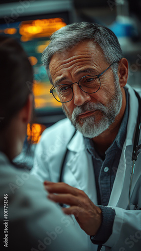 Compassionate doctor engages in a heartfelt conversation with a patient in a medical facility