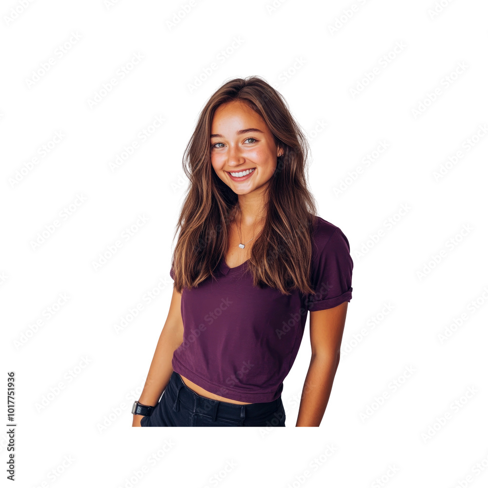 Portrait of a Smiling Young Woman with Long Brown Hair Portrait of a Smiling Young Woman with Long Brown Hair