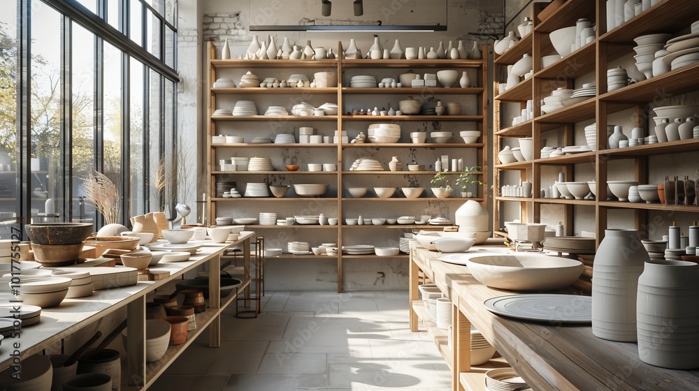 Artistic Haven A Serene Pottery Studio with Handcrafted Treasures Wheel Thrown Creations and Vibrant Glazing Station Artistic Haven A Serene Pottery Studio with Handcrafted Treasures Wheel Thrown Creations and Vibrant Glazing Station