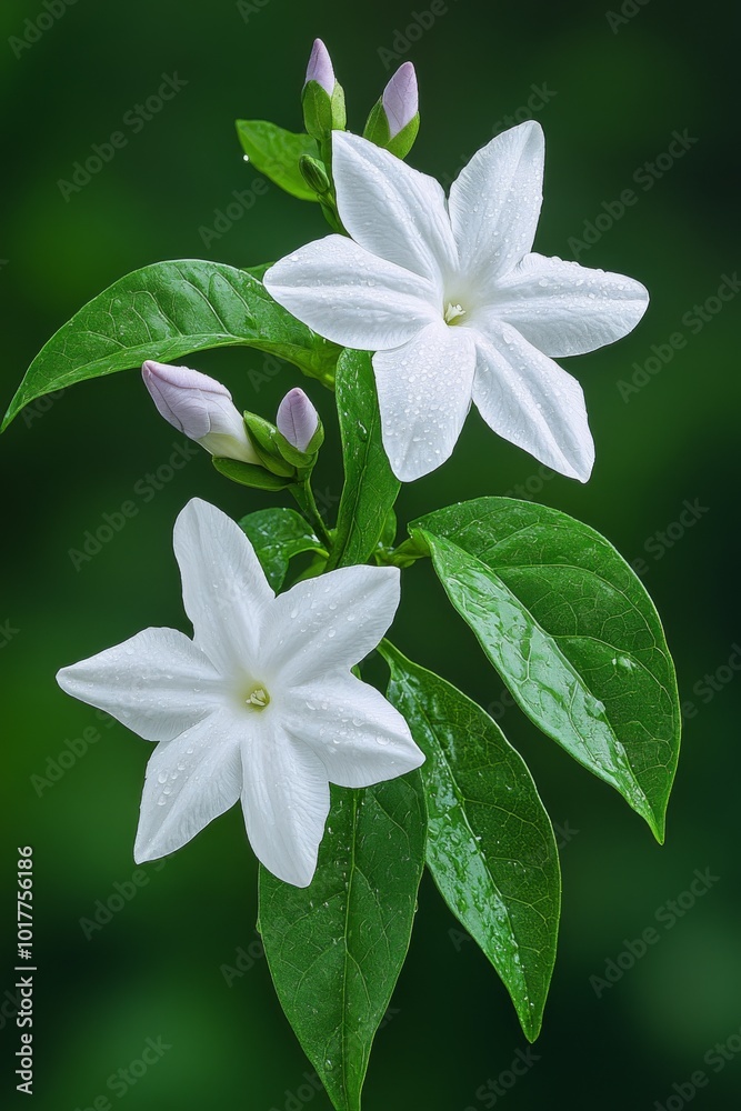 Obraz premium Flower gardenia with rain drops. National flower of The Islands
