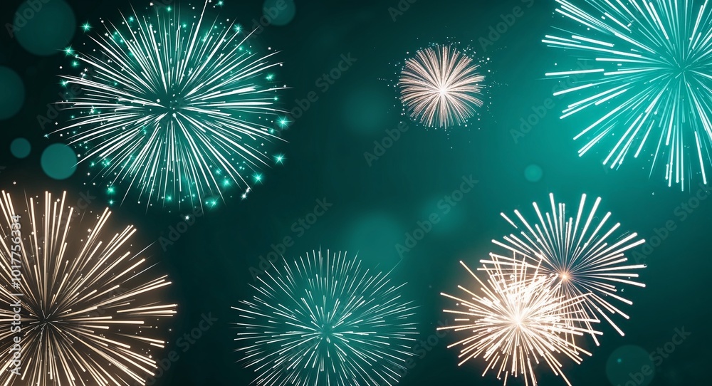 Fototapeta premium Teal theme abstract sparkles and fireworks background wallpaper