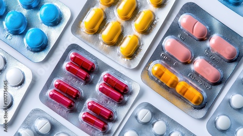 A vivid collection of pills and capsules is displayed in a blister pack, showcasing a variety of bright colors and shapes.