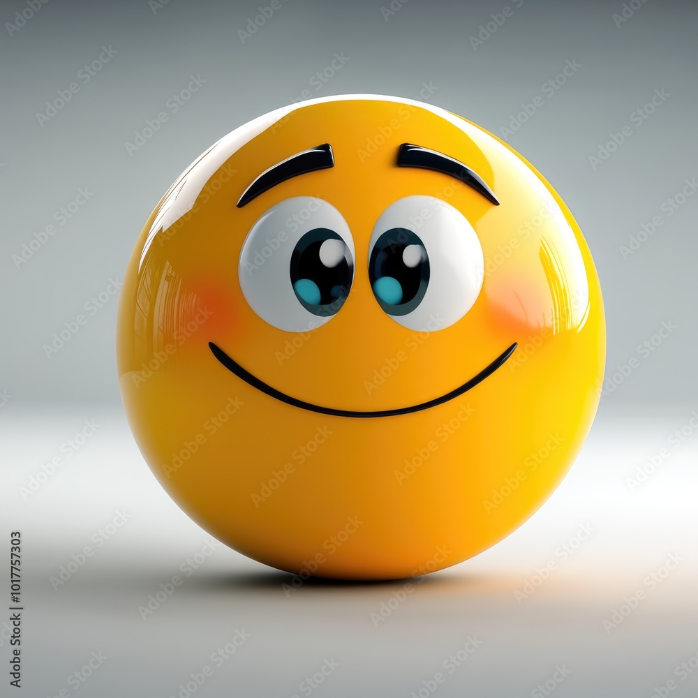 Fototapeta premium A cheerful yellow smiley face with big sparkling eyes radiating happiness and positivity against a soft gradient background