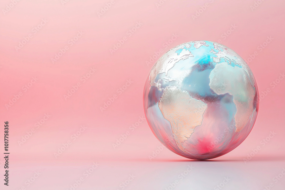 Holographic Earth model on pink background with copy space. Template for world education projects, travel blogs, business presentations and eco projects Holographic Earth model on pink background with copy space. Template for world education projects, travel blogs, business presentations and eco projects
