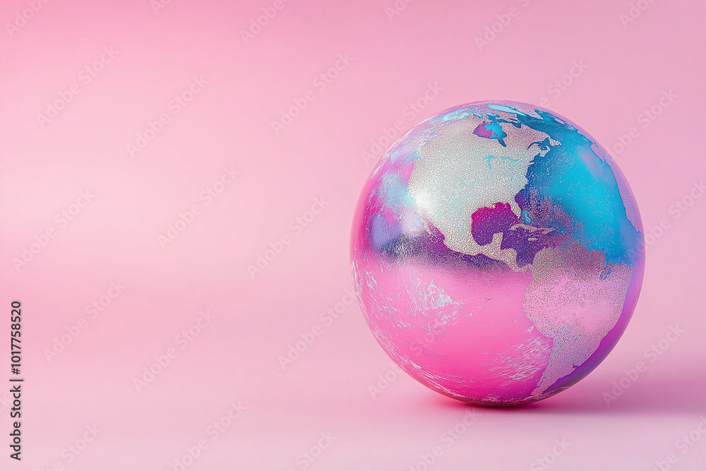 Holographic Earth model on pink background with copy space. Template for world education projects, travel blogs, business presentations and eco projects Holographic Earth model on pink background with copy space. Template for world education projects, travel blogs, business presentations and eco projects