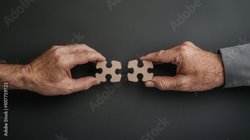 Hand holding puzzle pieces, a colorful and challenging jigsaw puzzle photo