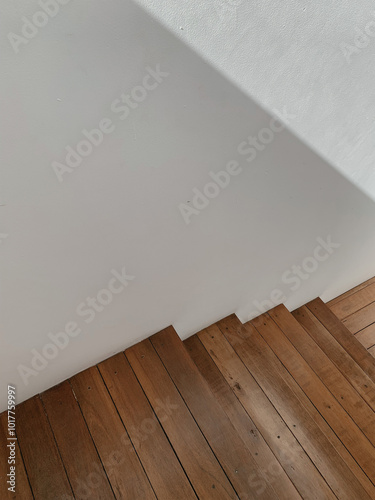Modern architecture detail with wood stairs and clean lines