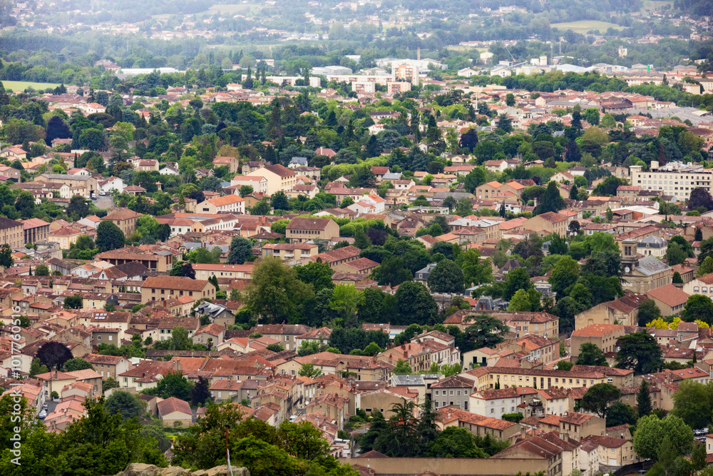 Obraz premium Panoramic view of the city of Mazamet from the village of Hautpoul. Tarn. Occitanie. France.
