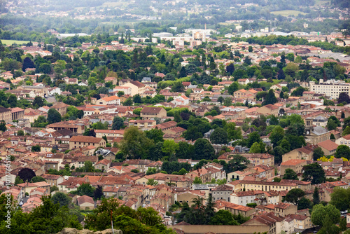 Panoramic view of the city of Mazamet from the village of Hautpoul. Tarn. Occitanie. France.