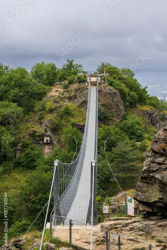 Footbridge to the village of Hautpoul near Mazamet. Tarn. Occitanie. France photo