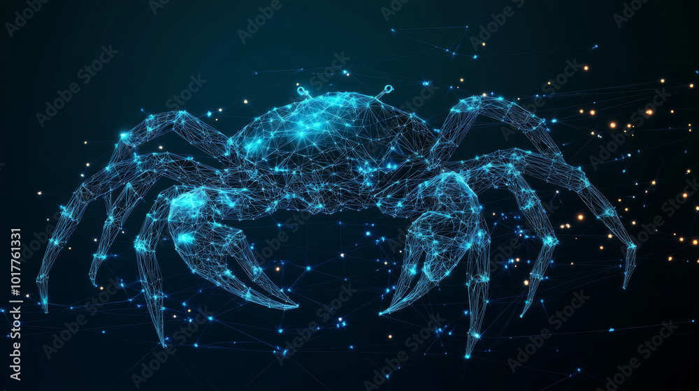 A stylish poster featuring the Cancer zodiac sign. It's made up of connected dots and lines,giving it a modern,geometric look. Perfect for an astrology calendar or horoscope design.low poly wireframe. A stylish poster featuring the Cancer zodiac sign. It's made up of connected dots and lines,giving it a modern,geometric look. Perfect for an astrology calendar or horoscope design.low poly wireframe.