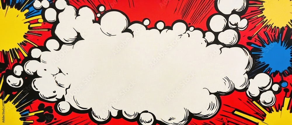 Colorful comic style speech bubble with dynamic bursts on a vibrant background. Colorful comic style speech bubble with dynamic bursts on a vibrant background.