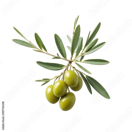 Green olives on a branch with leaves