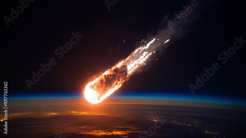 A meteorite passing through the Earth's atmosphere burns up.