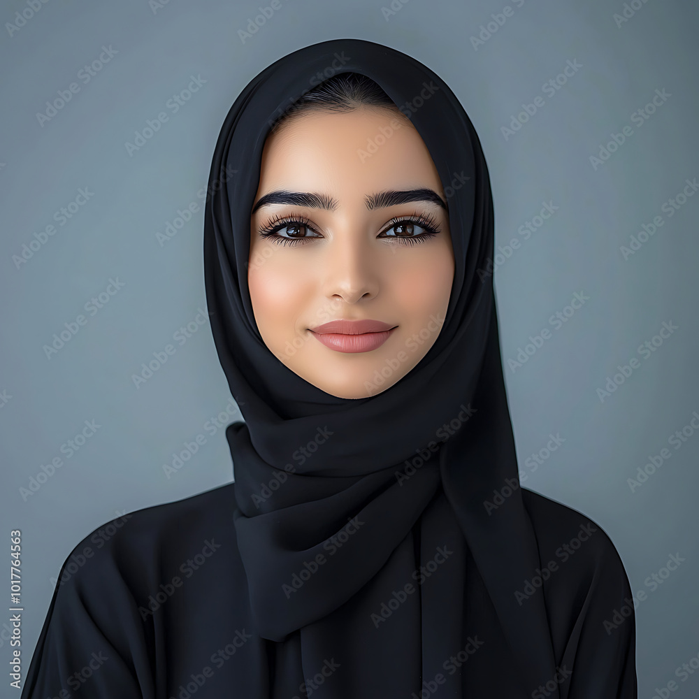A minimalistic young arabic woman with hijab portrait professional profile picture with soft color background. A minimalistic young arabic woman with hijab portrait professional profile picture with soft color background.