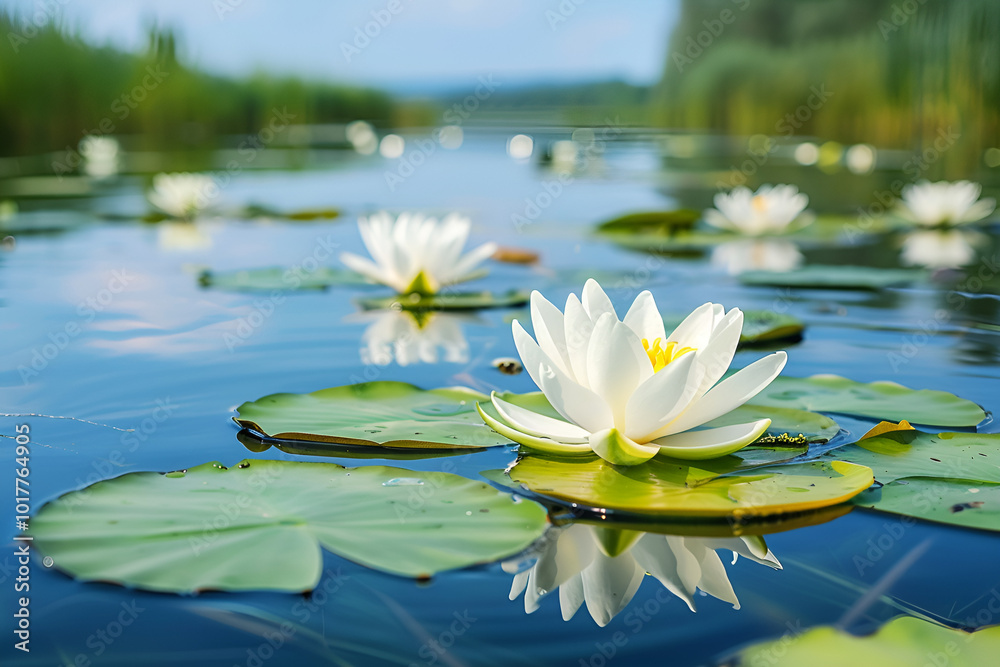 Water Lily Blooming on a Calm Lake Water Lily Blooming on a Calm Lake