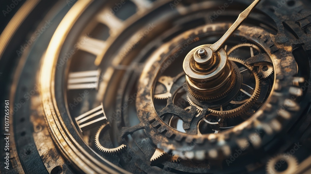 Fototapeta premium Vintage clock gears in a spiraling pattern, representing time cyclical and infinite nature.