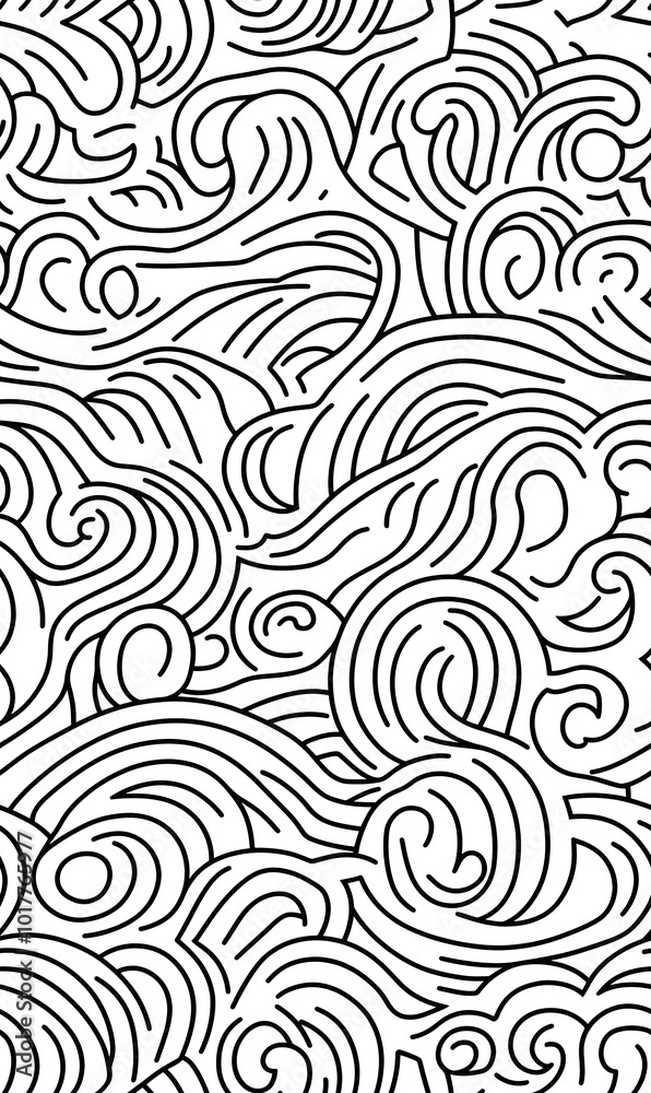 Fototapeta premium Chinese-inspired doodle tile seamless patterns in an illustrator graphic style
