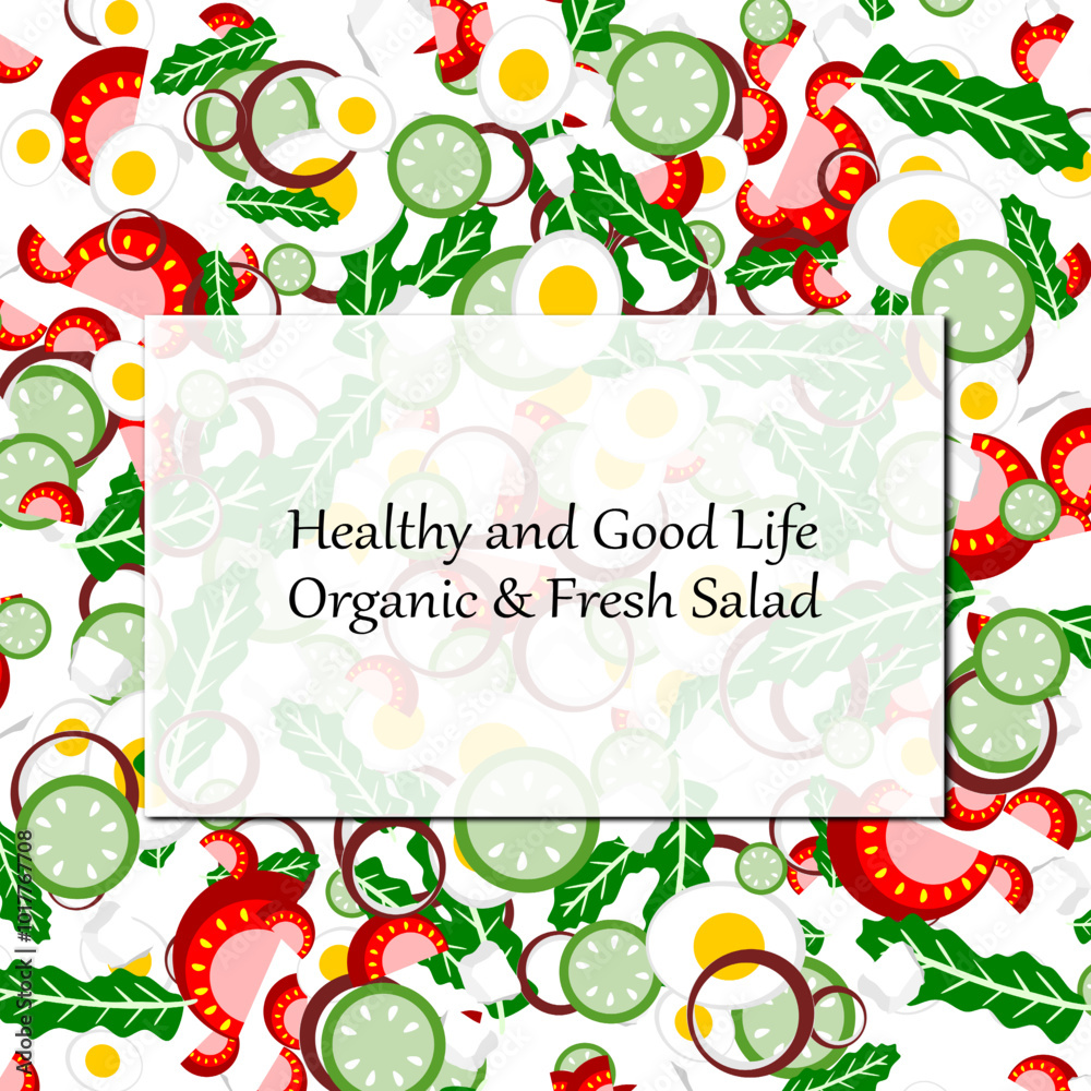 Fototapeta premium Healthy food and fresh salad background. Vector illustration. Healthy food concept with text.