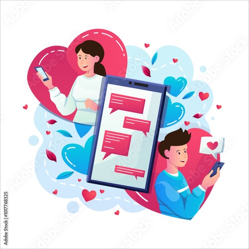 Online Dating On Valentine's Day using modern style vector view