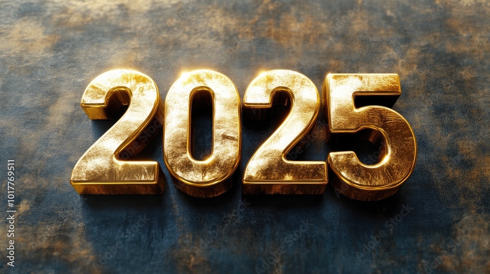 3D Bold Gold 2025 Numbers with Shine