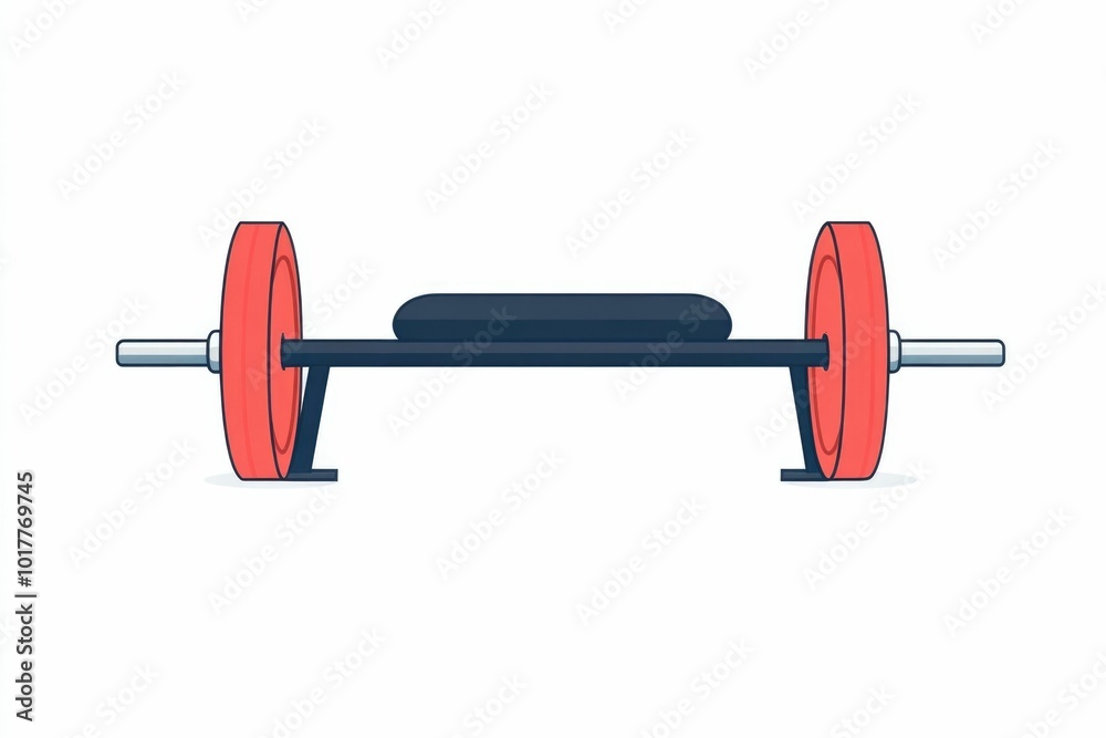 Minimalist flat design icon of a barbell weight plate and bench press equipment isolated on a white background This image represents the concept of fitness gym workout strength training Minimalist flat design icon of a barbell weight plate and bench press equipment isolated on a white background This image represents the concept of fitness gym workout strength training