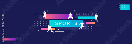 sport background, national sports day celebration concept, with abstract geometric ornament and illustration of sports athlete football player, badminton, basketball, baseball, and martial arts