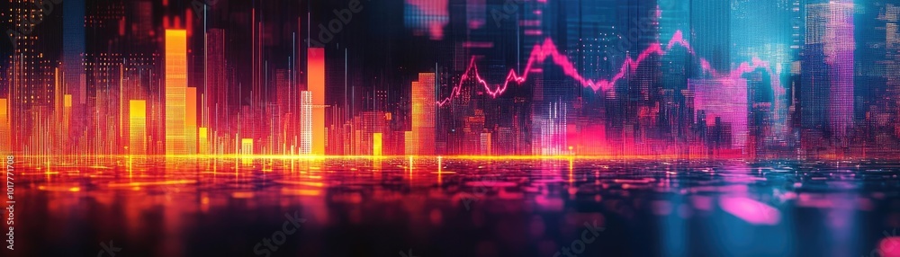 Long shot, vibrant pop art depiction of financial trends and cryptocurrency markets, bold colors and dynamic patterns Long shot, vibrant pop art depiction of financial trends and cryptocurrency markets, bold colors and dynamic patterns