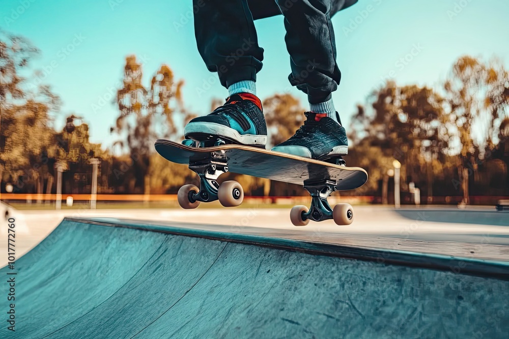 Skateboarder Doing A Trick On A Halfpipe Skateboarder Doing A Trick On A Halfpipe