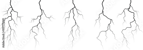 Vector lightning silhouettes set. Thunderstorm design. Vector illustration