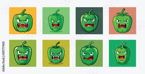 Angry Green Bell Pepper: Fun and Expressive Vegetable Character Illustration