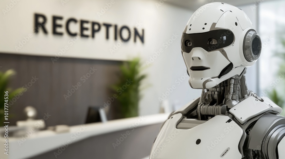 Luxury Hotel Lobby with a Cutting-Edge AI Receptionist Luxury Hotel Lobby with a Cutting-Edge AI Receptionist