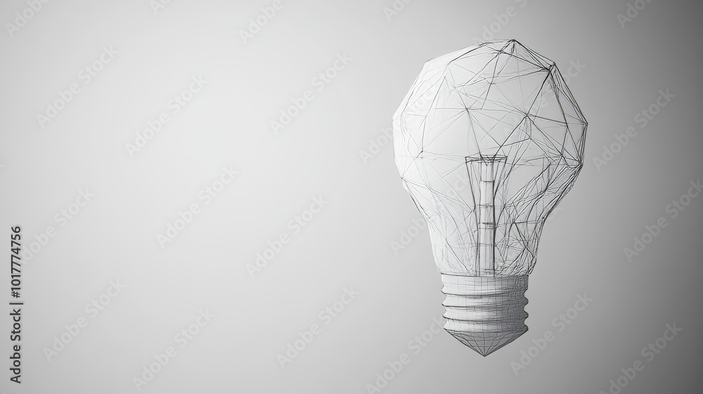 A light bulb made of many-sided shapes, representing the spark of a new idea.low poly wireframe. A light bulb made of many-sided shapes, representing the spark of a new idea.low poly wireframe.
