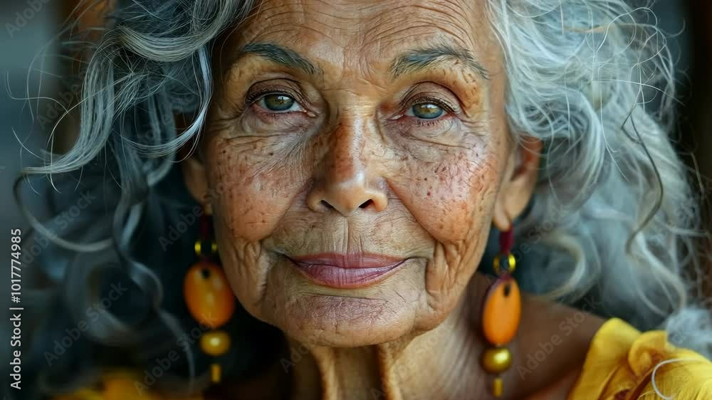 The gorgeous grandmother's wise, wrinkled smile reflects a lifetime of kindness and confidence. The gorgeous grandmother's wise, wrinkled smile reflects a lifetime of kindness and confidence.